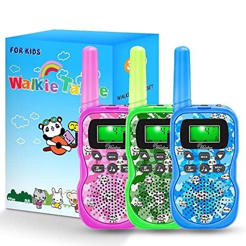 Book Cover Walkie Talkies for Kids, 3 Pack 22 Channels 2 Way Radio Outside Toy with Backlit LCD Display,3 Miles Range Panda Kids Walkie Talkies for Outside Adventures, Camping, Hiking
