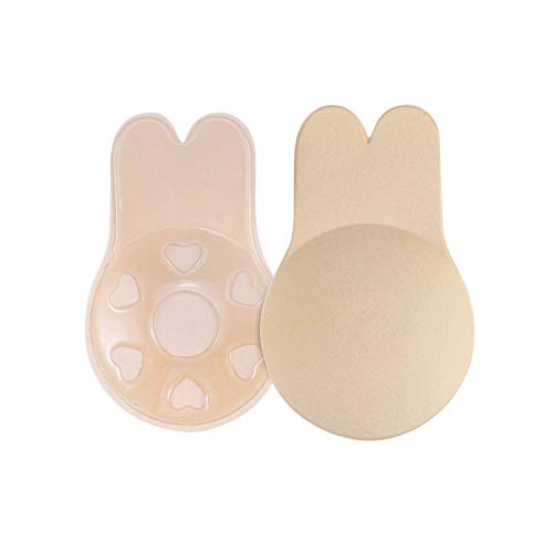 Book Cover Adhesive Bra Strapless Sticky Invisible Bra with Lift NippleCovers for Backless or Strapless Dresses Push up Bra -  Beige -  Medium
