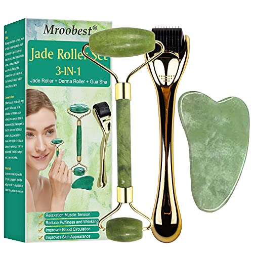 Book Cover Jade Roller for Face, Leuxe 100% Real Jade Massage Beauty Tools - Remove Wrinkles Anti-Aging Amethyst Jade Facial Roller - Face Eye Neck Beauty Roller for Slimming/Tightening