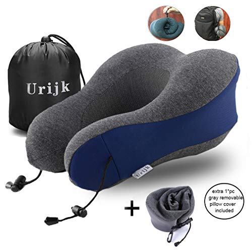 Book Cover Travel Pillow for airplanes,100% Memory Foam Neck Pillow with 2 Sweat Resistant Cases,Adjustable Neck Support Cervical Pillow,Airplane Travel Kit with Ergonomics M Design,Flight Travel Gear for Men Wo