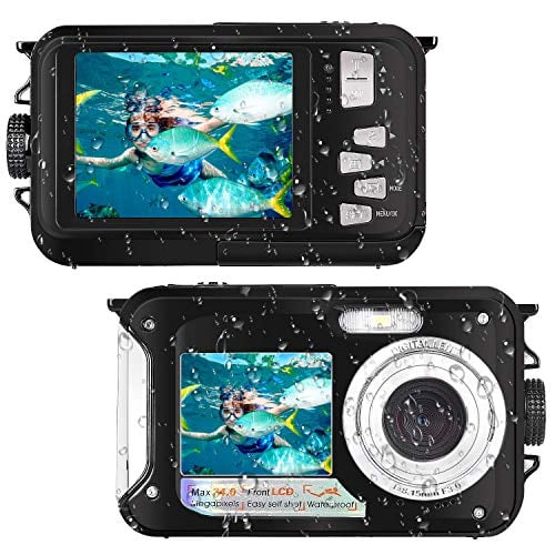 Book Cover Waterproof Camera Full HD 1080P for Snorkeling 24.0 MP Underwater Camera 2.7 Inch TFT-LCD Dual Screen Waterproof Digital Camera (Black)