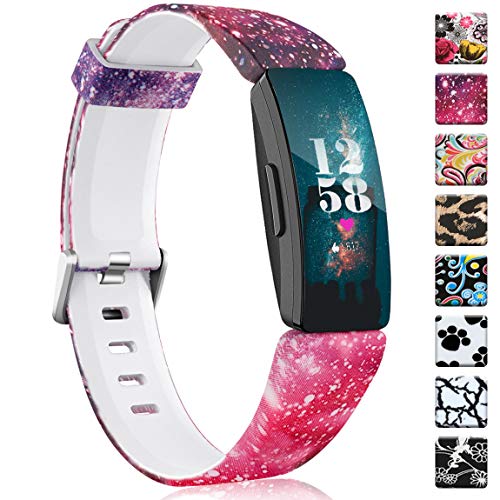 Book Cover Maledan Bands Compatible with Fitbit Inspire HR and Inspire, Fadeless Pattern Printed Strap for Inspire HR/Inspire/Ace 2, Starry Night, Large