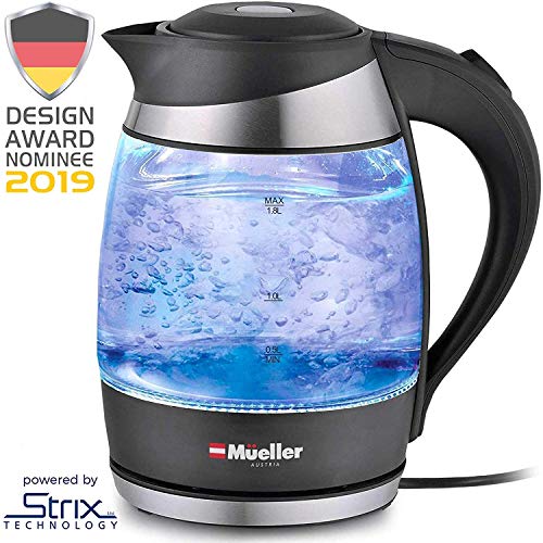 Book Cover Mueller Premium 2019 Model 1500W Electric Kettle Water Heater with SpeedBoil Tech, 1.8 Liter Cordless with LED Light, Borosilicate Glass, BPA-Free with Auto Shut-Off and Boil-Dry Protection