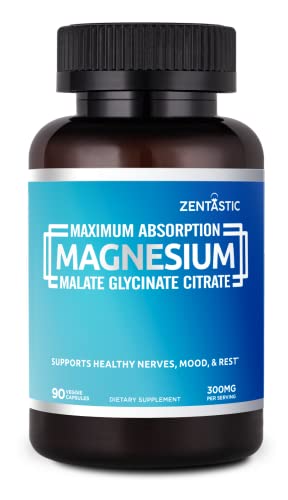 Book Cover Zentastic 4-in-1 Magnesium Complex - Chelated Magnesium Glycinate, Malate, Taurate & Lactate - High Absorption for Sleep, Relaxation, Leg Cramps - Magnesium Supplement - 120 Magnesium Capsules