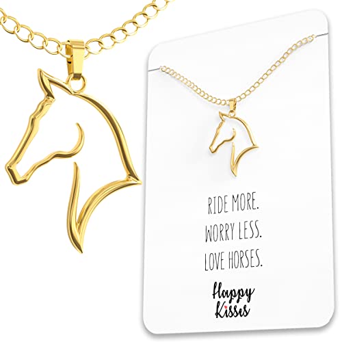 Book Cover Happy Kisses Horse Necklace – Horse Gift for Horseback Riders – Cute Outline Pendant for Women & Girls - Sweet Message Card