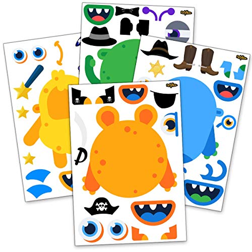 Book Cover 24 Make A Monster Stickers For Kids - Monster Themed Birthday Party Favors & Supplies - Fun DIY Craft Project For Children 3+ - Let Your Kids Get Creative & Design Favorite Monster Stickers