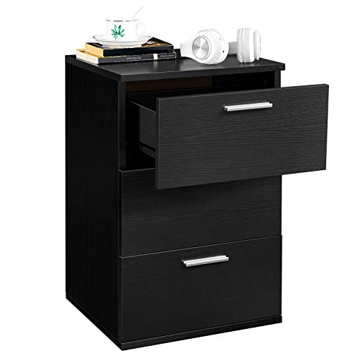 Book Cover Yaheetech End Side Table End Table with 3 Drawers, Wooden Sofa Side Table Storage Stand Cabinet for Living Room, Accent Beside Table, Black