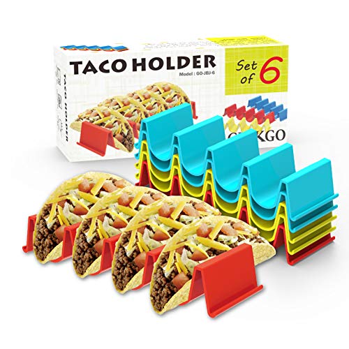 Book Cover GINKGO Taco Holder Stand Set of 6 - Taco Truck Tray Style Rack, Holds Up to 4 Tacos Each, ABS Health Material Very Hard and Sturdy, Dishwasher Top Rack Safe, Microwave Safe