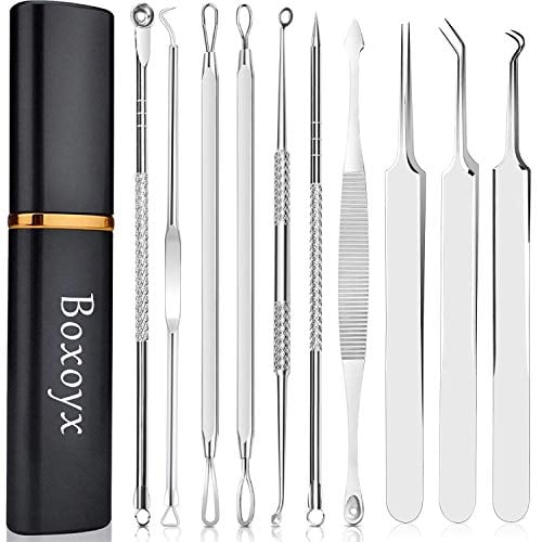 Book Cover [Latest]Blackhead Remover Tool, Boxoyx 10 Pcs Professional Pimple Comedone Extractor Popper Tool Acne Removal Kit - Treatment for Pimples, Blackheads, Zit Removing, Forehead,Facial and Nose(Silver)