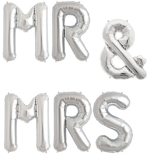 Book Cover 16inch MR & MRS Letter Wedding Foil Balloon Mylar Balloons for Wedding Birthday Party Decoration Silver