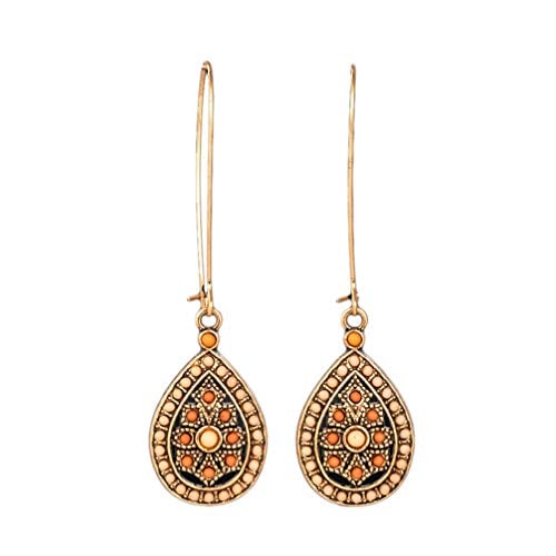 Book Cover Myhouse Bohemian Ethnic Retro Style Waterdrop Shaped Earrings Rhinestone Plated Dangle Earrings for Wedding Parties Accessories (Orange)