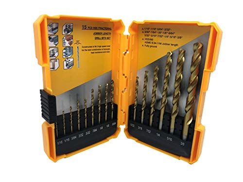 Book Cover SVY 15 Pieces Drill Bits Set,135 Degree Split Point Geometry M-2 High Speed Steel for Metal, Wood, Angle Iron, PVC, Plastic (Large Pack)