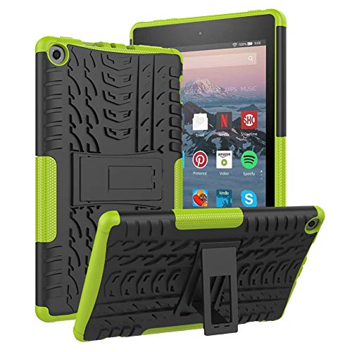 Book Cover ROISKIN Tablet 8 Inch Case (7th 8th Generation, 2017 2018 Release), Kickstand Anti-Slip Shockproof Impact Resistance Dual Layer Heavy Duty Protective Case Cover,Green-Black