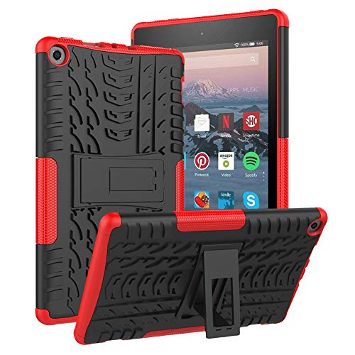 Book Cover ROISKIN A-M-Z F-i-r-e H-D 8 Tablet Case (7th 8th Generation, 2017 2018 Release), Kickstand Anti-Slip Shockproof Impact Resistance Dual Layer Heavy Duty Protective Case Cover,Red