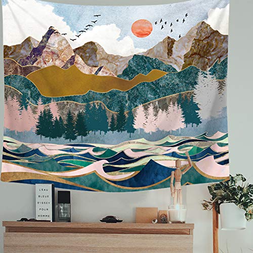 Book Cover Indusleaf Mountain Wall Hanging Tapestry - Sunset Nature Landscape Art Wall Hanging, Mural for Bedroom, Living Room, Dorm, Home Decoration (Blue2, 37L29W)