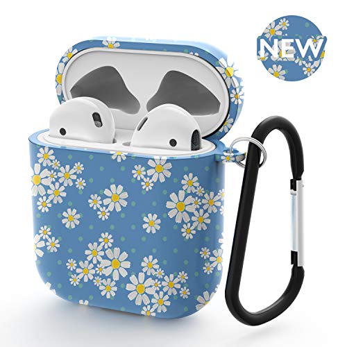 Book Cover AirPods Case - Xmifer Airpods Case Cover for Apple Airpods 2/1 with Keychain Airpods Accessories(Teal Blue Daisy)