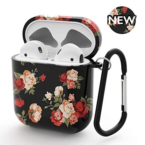 Book Cover AirPods Case - Xmifer Airpods Case Cover for Apple Airpods 2/1 with Keychain Airpods Accessories(Black Rose)