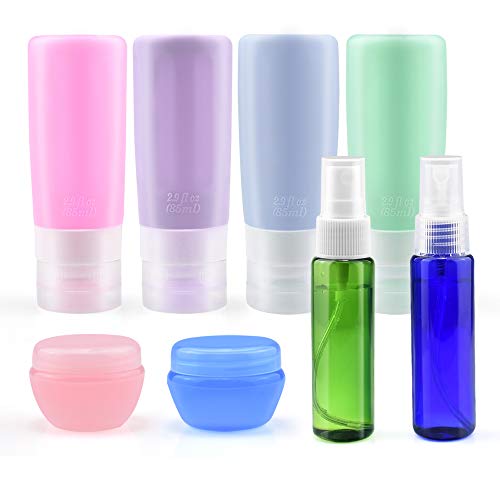 Book Cover Travel Bottles Set TSA Approved, INSMART Leakproof Silicone Travel Containers, Squeezable 2.9oz Travel Bottles & Accessories for Cosmetic Shampoo Conditioner Lotion Soap Liquids Toiletries (8 Pack)
