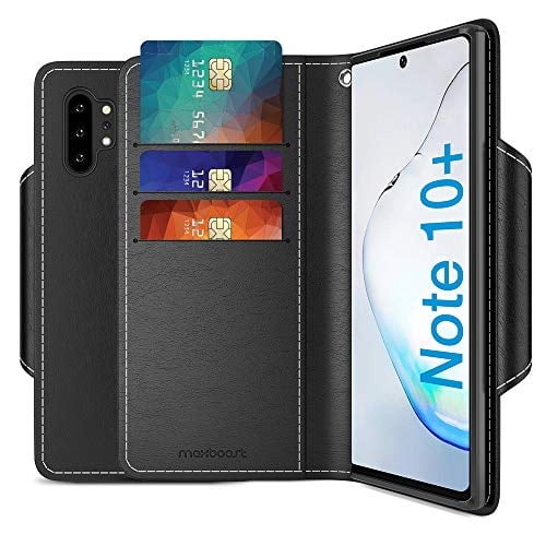 Book Cover Maxboost mWallet Designed for Galaxy Note 10 Plus/Note 10 Plus 5G Case - Premium Note10+ / Note10+ 5G Wallet Case Credit Card Holder [Black] PU Leather Wallet + Side Pocket Magnetic Closure