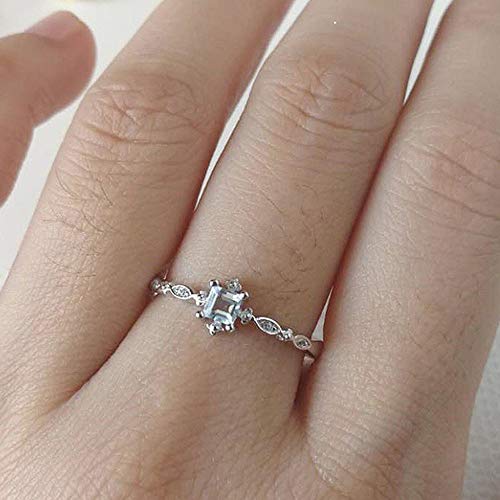 Book Cover Greendou Fashion Jewelry 925 Sterling Silver Plated Dainty Blue Crystal Ring for Women Simple Style Square Engagement Finger Ring Ladies Fashion Jewelry (6)