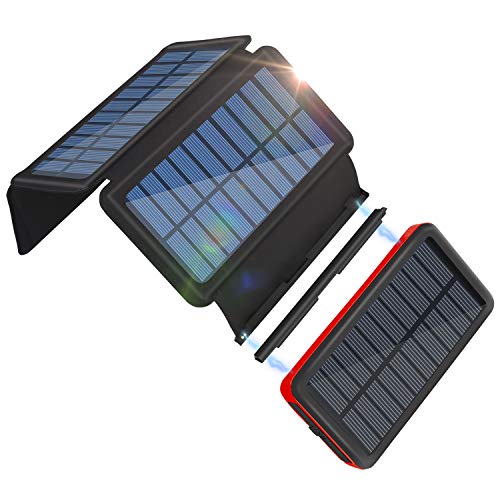 Book Cover Portable Charger Solar Charger 26800mAh Solar Power Bank Detachable Solar Panel For Outdoor, 2 Inputs 2 USB Outputs, Water-Resistant Charger Pack with LED Flashlight Compatible Most Phones, Tablets