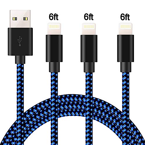 Book Cover iPhone Charger MFI Certified Lightning Cable Fast Nylon Braided iPhone Cable 3 Pack 6FT Lightning Charging Cable USB iPhone Cord Compatible iPhone XS/Max/XR/X/8P/8/7P/6S/iPad/iPod/IOS (Blue & Black)