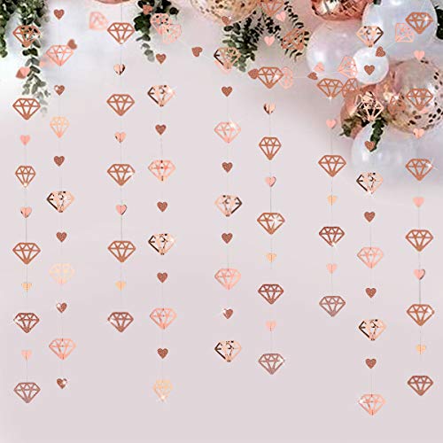 Book Cover 52 Ft Rose Gold Heart Garland Streamer Hanging Paper Diamond Heart Backdrop Banner for Engagement Anniversary Mothers Day Valentines Bachelorette Wedding Bridal Shower Birthday Hen Party Decorations
