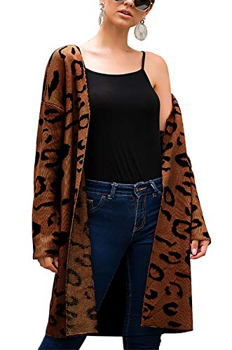 Book Cover BTFBM Women Sweater Cardigans - Fashion Irregular Leopard Print Open Front Long Sleeve Warm Knit Loose Fit Outwear Coat