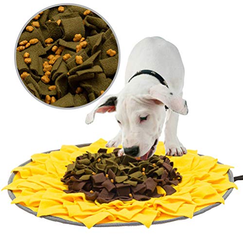 Book Cover EXPAWLORER Snuffle Mat for Dog Pet Sunflower Nosework Slow Feeding Blanket Non Slip Training Pad for Stress Release Yellow & Brown