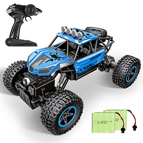 Book Cover RC Car, SHARKOOL 2020 Updated 2.4Ghz 4WD 1/16 Scale RC Trucks Rc Crawlers Remote Control Car with Two Rechargeable Batteries, Off Road Vehicle for Kids & Adults, Blue