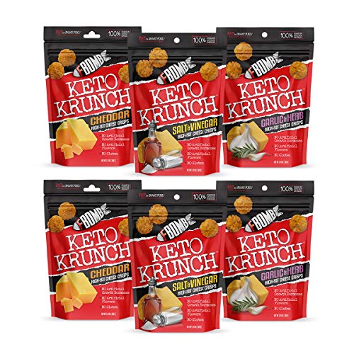 Book Cover FBOMB Cheese Crisps 6 Pack: High Protein Crisps, Keto Snacks | 100% Natural, Premium Artisan Cheese, Gluten Free, Low Carb Snacks in Cheddar, Salt & Vinegar, Garlic & Herb | Zesty Variety Pack