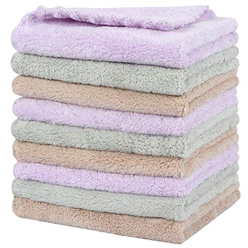 Book Cover SUNLAND Microfiber Face Cloth Reusable Makeup Remover Facial Cleansing Towel Ultra Soft Face Washcloth 11inchx 11inch (9pack, greenx3+lpurplex3+lbrownx3)