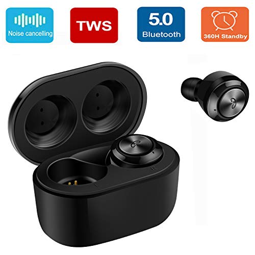 Book Cover Bluetooth Earbud, Wireless in-Ear Headphone Stereo Earpiece Earphone, Noise Canceling Mic for iPhone 11 XR X 8 8plus 7 7plus 6S 6 iOS iPad Samsung S7 S8 Android Phones Tablet, Right & Left Ear (Black)