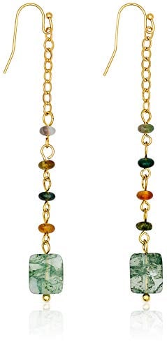 Book Cover Long Dangle Earrings | Green Earrings for Women | Irritation Free 14k Gold Dangle Earrings, Gold Drop Earrings | Designed in California, Giving to Charity, Green Stone Jewelry For Women
