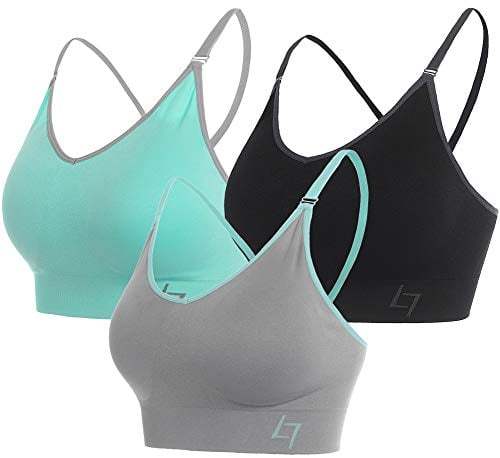 Book Cover FITTIN Cross-Over Sports Bra Pack of 3 - Padded Seamless Med Impact Support for Yoga Gym Workout Fitness Medium