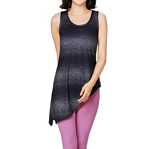 Book Cover CAQSWOMA Women's Cute Yoga Workout Mesh Shirts Activewear Sexy Open Back Sports Tank Tops - Gray - Large
