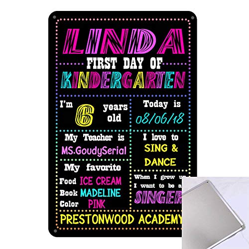 Book Cover STAYGOLD MC Chalkboard Style Back to School Photo Prop Tin Sign Reusable Easy Clean First Day of School Decoration Customizable with Liquid Chalk Markers 8 x 12 inches Sign