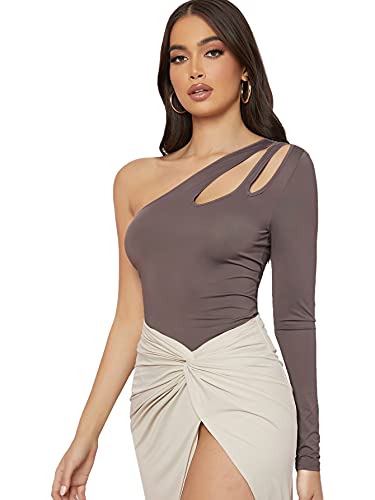 Book Cover SheIn Women's One Shoulder Sexy Cutout Long Sleeve Fitted Crop Top Outfits
