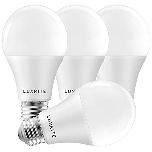 Book Cover LUXRITE A19 LED Light Bulbs 100 Watt Equivalent Dimmable, 5000K Bright White, 1600 Lumens, Enclosed Fixture Rated, Standard LED Bulbs 15W, Energy Star, E26 Medium Base - Indoor and Outdoor (4 Pack)