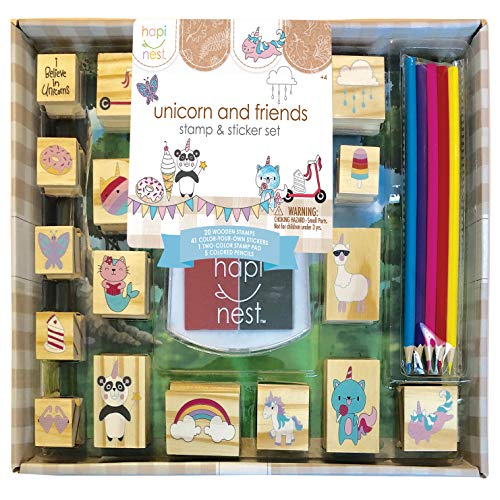 Book Cover Hapinest Unicorn Wooden Stamp and Sticker Activity Craft Set for Kids Girls Gifts Age 4 5 6 7 8 9 10 Years Old
