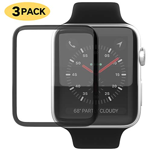 Book Cover Apple Watch Screen Protector 3 Pack Update 3D Clear Scratch Resistant Anti-Bubble Tempered Glass Film Compatible with Apple iWatch Series 1/2/3-42mm