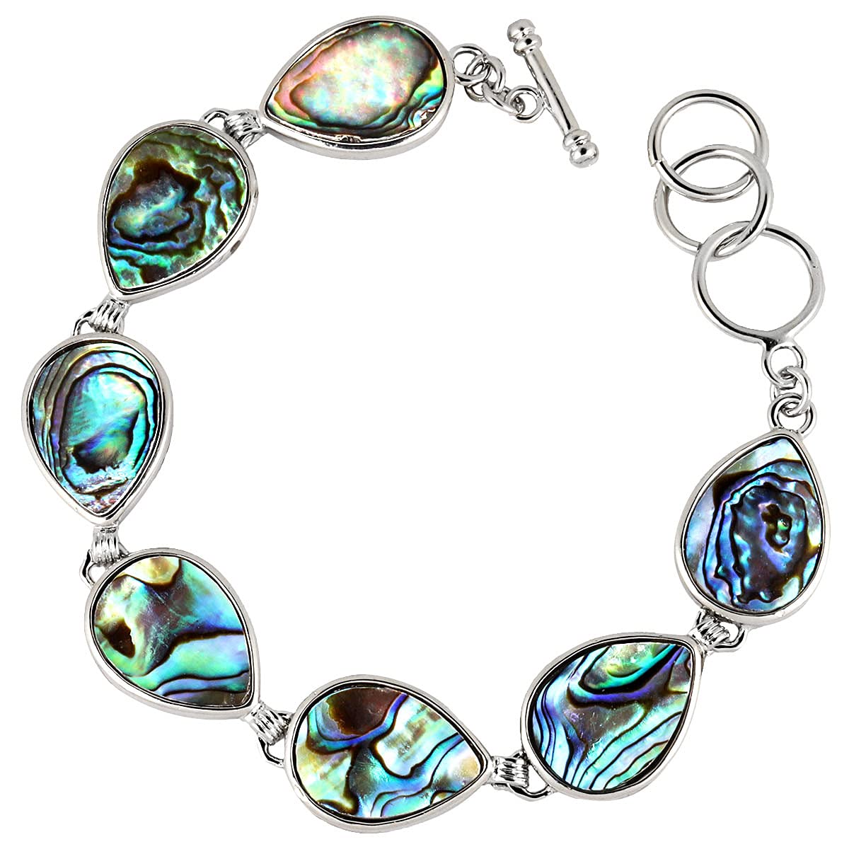 Book Cover SUNYIK Natural Abalone Shell Bracelet for Women and Man, Adjustable Link Bangle for Unisex, Assorted Shapes #1-abalone shell teardrop shape