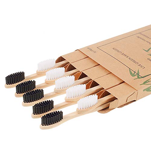Book Cover 10 pack- Nuduko Biodegradable Natural Bamboo Toothbrushes, BPA Free Bristles, Eco-Friendly, Compostable, Organic, Vegan, Green Toothbrushes