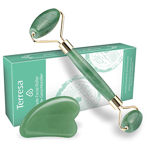 Book Cover Jade Roller for Face, Terresa Facial Roller Face Massager with Gua Sha Scraping Tool, Eye Treatment Roller Natural Anti-aging, Skin Tightening, Rejuvenate Face and Neck, Remove Wrinkles & Puffiness