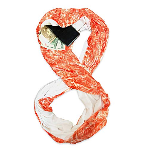 Book Cover Infinity Women's Winter Scarf With Zipper Pockets - Secret Hidden Travel Scarves for Girls Women Men (orange)