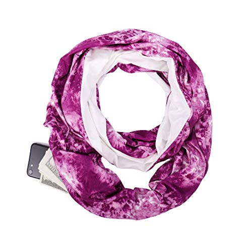 Book Cover Travel Scarf With Invisible Zipper Large Pocket Infinity Scarf, Bamboo Fiber Spandex Blend Women's Fashion Scarf Purple White for Autumn Winter