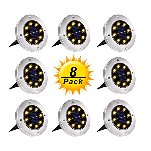 Book Cover Solar Ground Lights, Upgraded Outdoor Garden Waterproof Bright in-Ground Lights for Lawn Pathway Yard Driveway, with 8 LED Warm White Lights (8 Pack)