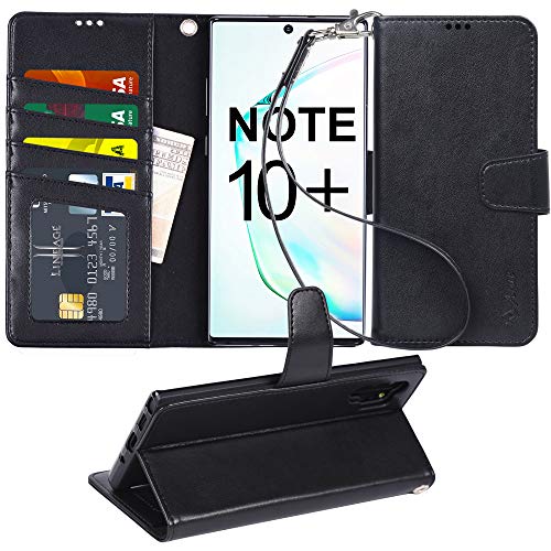 Book Cover Arae Wallet Case for Samsung Galaxy Note 10 Plus/Note 10 Plus 5G PU Leather flip Cover [Stand Feature] with ID&Credit Cards Pocket for Galaxy Note 10+ / Note 10+ 5G 6.8 inch, Black