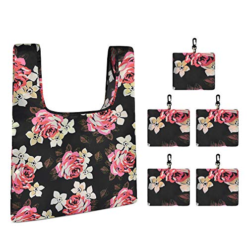 Book Cover LOKASS 5Pcs Reusable Shopping Bag Foldable Grocery Bags Tote Bags,Peony