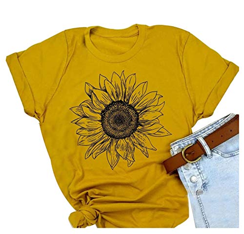 Book Cover Women Short Sleeve Sunflower T-Shirt Cute Funny Graphic Tee Teen Girls Casual Shirt Tops (M, Yellow)